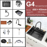 New Black Nanometer 304 Stainless Steel Waterfall Kitchen Sink 3mm Thickness Large Single Slot Above Mount Waterfall Faucet Jennyshome