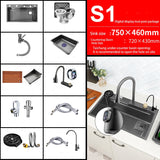 New Black Nanometer 304 Stainless Steel Waterfall Kitchen Sink 3mm Thickness Large Single Slot Above Mount Waterfall Faucet Jennyshome