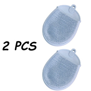 2Pcs Silicone Massage Bath Brush with Hook Soft Exfoliating Gloves-Jennyhome